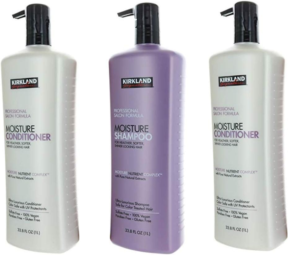 Kirkland Signature Shampoo & Conditioner Bundle - One Professional Salon Formula Moisture Shampoo + Two Conditioners (33.8 Fl. Oz Each)