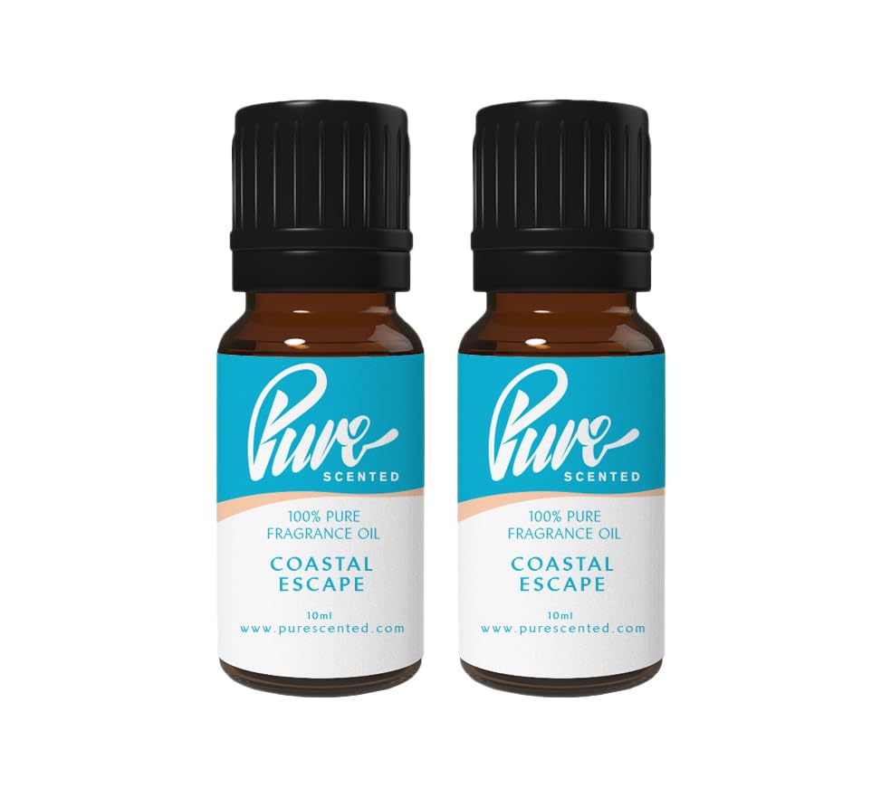 Pure Scented 20ml Fragrance Oils - 2 x 10ml Suitable for Candles, Soaps, Slime, Diffusers, Cosmetics, Wax Melts, Designer (2 x 10ml, Coastal Escape)