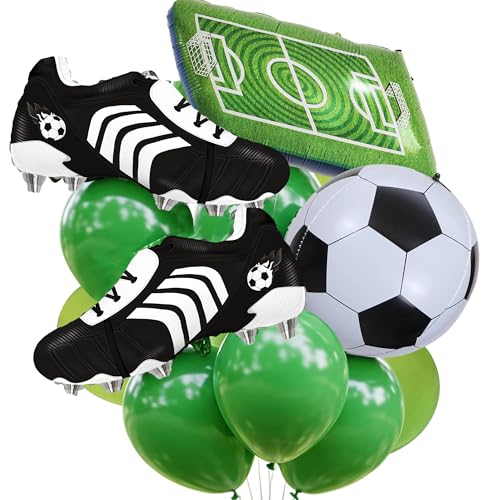 Soccer Balloons Bouquet Kit - 14pcs Foil Soccer Ball Cleats
