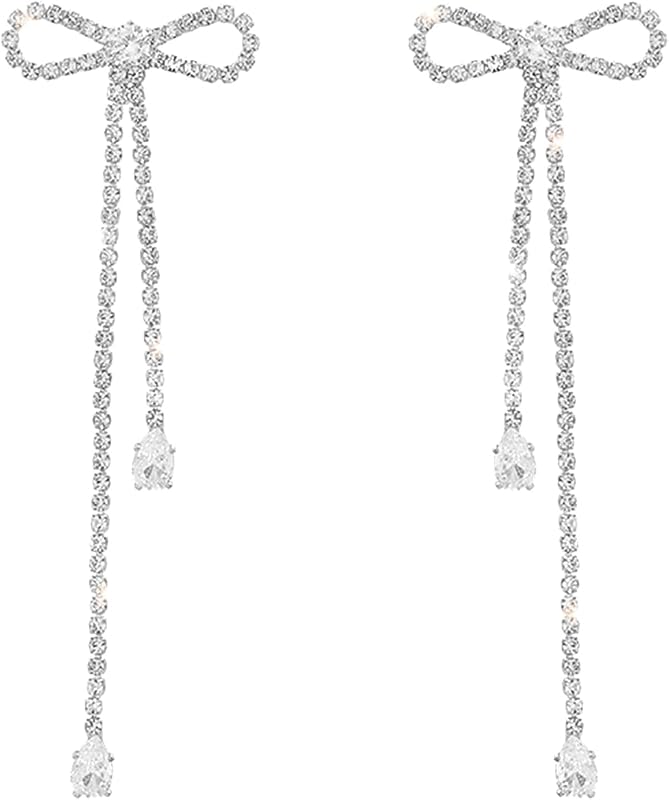 Rhinestone Earrings Dangling for Women Sparkly Silver Dangle Earrings Girls Long Chandelier Earrings Tassel Lightweight Ear Studs Cubic Zirconia Crystal Statement