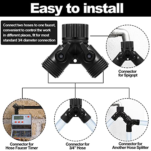 Mudder 6 Pack 3/4 Inch Garden Hose Y Connectors Plastic Hose Splitter With Faucet Watering Shut Off Valves For Landscaping, Gardening, Flower Planting, Irrigation (Black) #TOP3
