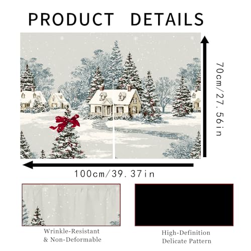 Image of Self Adhesive Vintage Cottage & Pine Cabinet Curtain for Mother's Day, 39x28 Inch Farmhouse Manor Under Sink Skirt No Drill, Spring Cleaning Kitchen Decor, Hook and Loop Laundry Valance