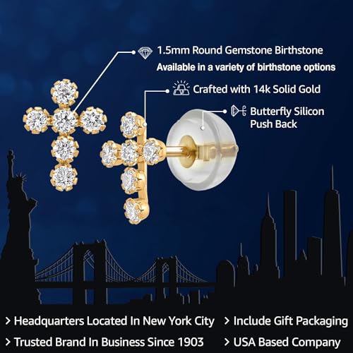 Gem Stone King 14K Gold Cross Stud Earrings | Jesus Christian Religious Crucifix Jewelry Earrings | Lab Grown Diamond Created Ruby or Created Sapphire Gold Earrings For Women Men2