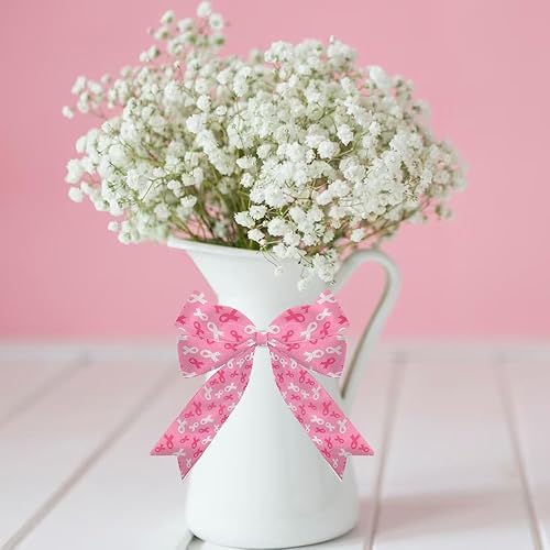 Miniatura 5 de Threetols 2 rollos de 10 yardas de cinta con alambre para concientización sobre el cáncer de mama, cinta rosa y blanca de 2.5 pulgadas, cinta de