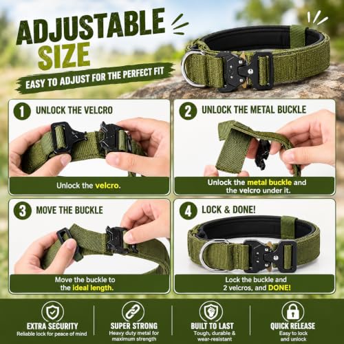 Image of Tactical Dog Collar and Leash Set, Olive Green