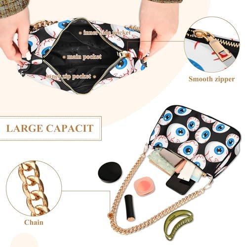 Cartoon Eyeballs Blue Irises Black Shoulder Handbag Aesthetic for Women Casual Purse Hobo Vivid Medium Handbag Tote Zipper Closure4