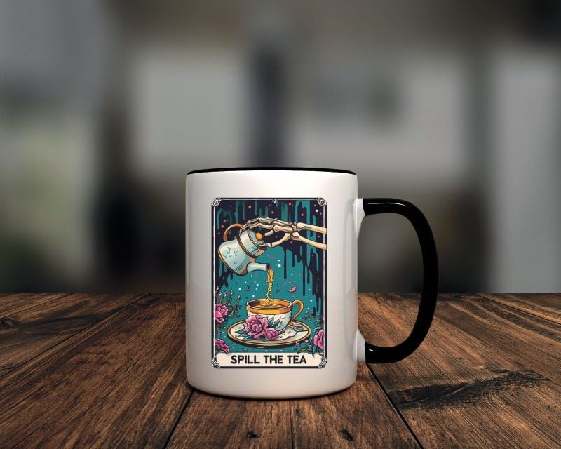 Spill The Tea Enchanting Black Handled Tarot Card Mug Mystical Ceramic Cup Coffee Tea Unique Occult Spiritual Enthusiasts Gift CCBM1635 - Image 3