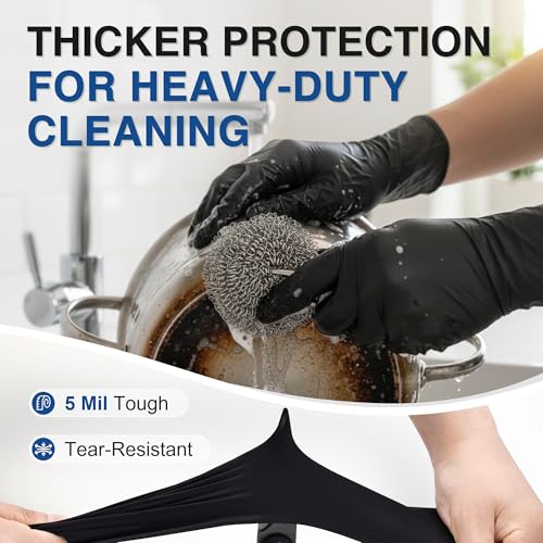 Image of Schneider Medical Black Nitrile Exam Gloves, 5 Mil Latex-Free & Powder-Free Disposable Gloves for Cooking
