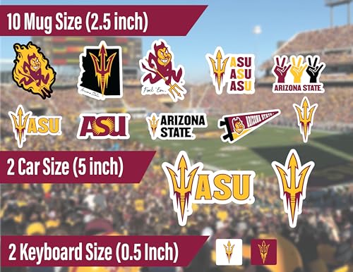 Image of Arizona State University Stickers ASU Decals Merch Sun Devils Car 14 Pc