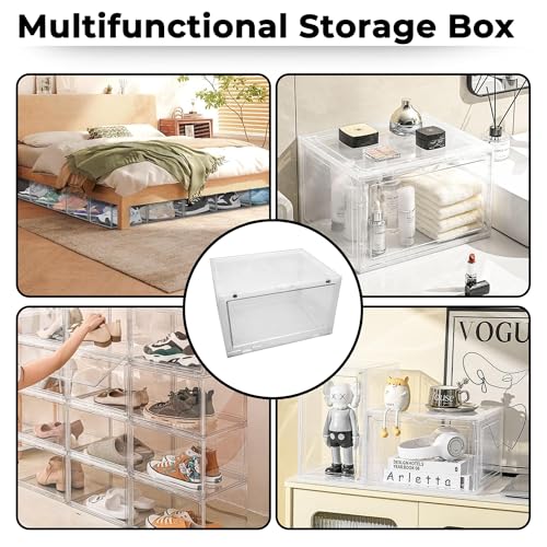 Image of Story@Home 6 Pack Sneaker Box | Sneaker Containers Bins, Shoe Container & Storage Box, Clear Plastic Stackable Shoe Organizer for Closet, Space Saving, Foldable, White Transparent, Pack of 6