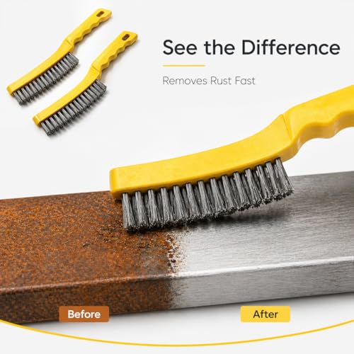 Image of 2 Pcs Stainless Steel Wire Brush for Cleaning Rust - 11 inch Heavy Duty Wire Brushes for Metal, Welding & Deburring - Comfortable Curved Handle Rust Remover Tool