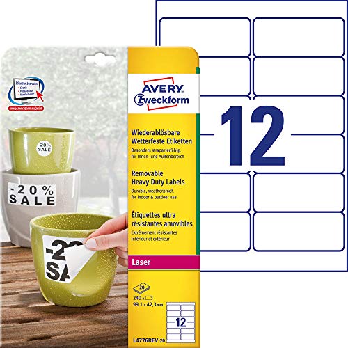 Étiquettes Avery Ultra Résistantes L4776REV-20 polyester amovibles