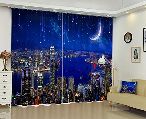 HAOGG Cortinas Opacas Modernas - Azul Noche Luna Paisaje Cortinas Cortas Térmicas Aislantes Frío Calor Reduccion Ruido Proteccion Intimidad Cover