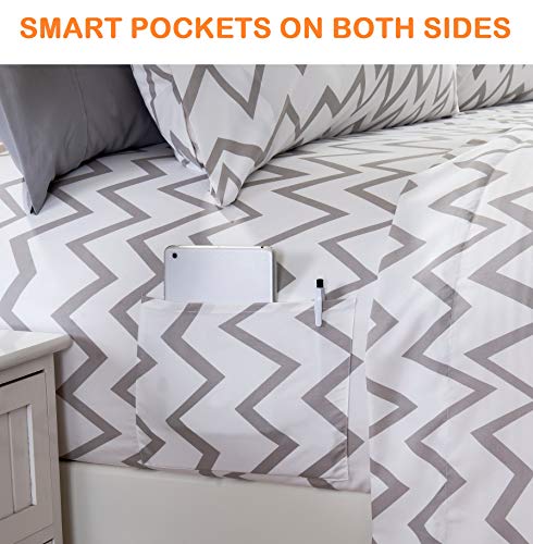 Elegant Comfort Chevron Pattern Collection 6-Piece Sheet Set Deep Pocket 1500 Thread Count, Fade, Stain, And Wrinkle Resistant, Fitted Sheet With Smart Pockets, Chevron Sheet Set, Full, Gray #TOP2
