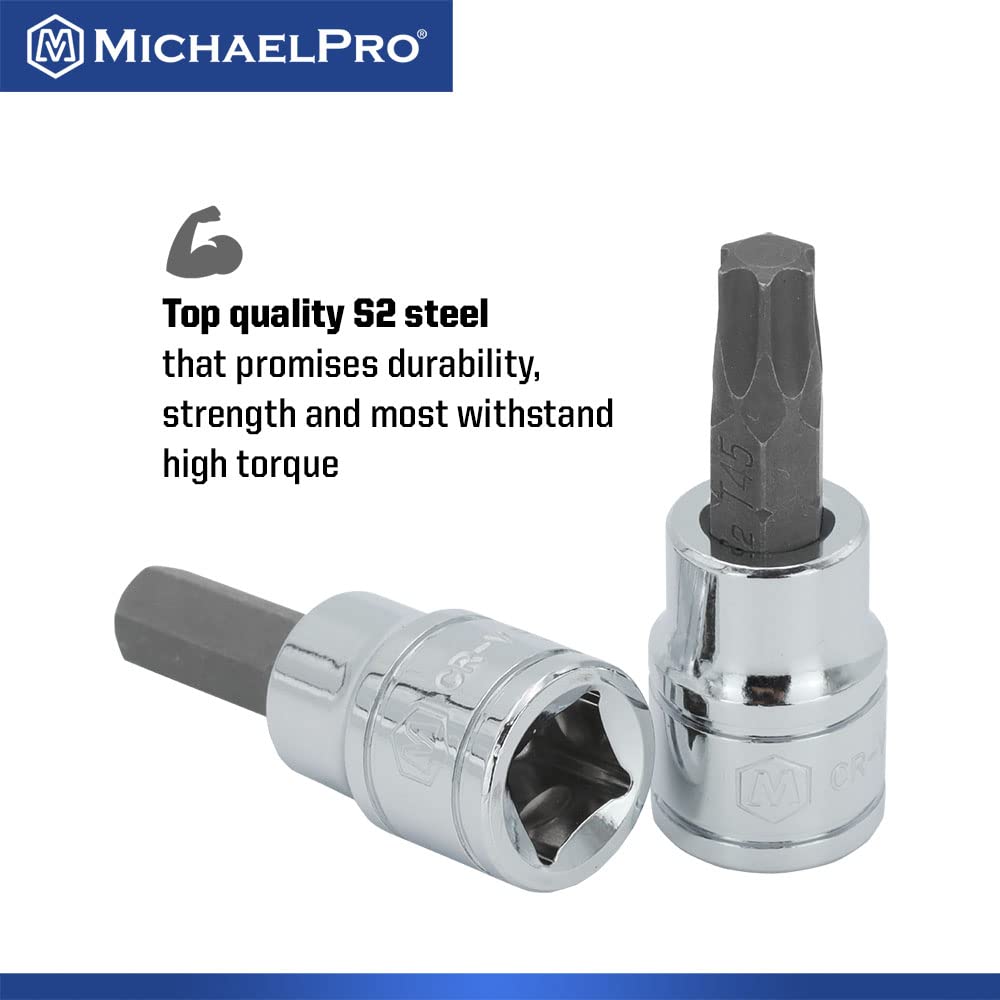 MichaelPro 18-Piece 3/8 Inch Drive Hex Bits and Torx Bits Set, SAE