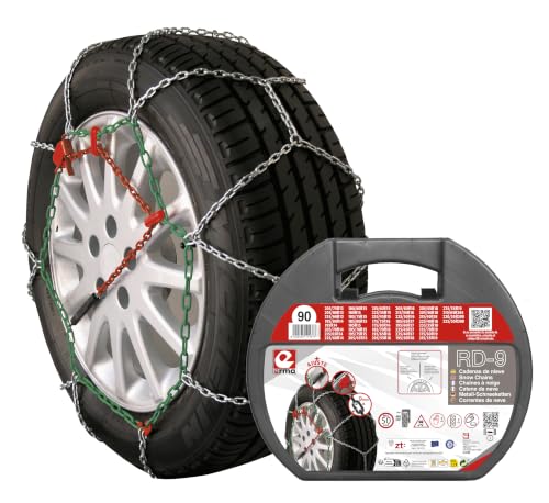 RD9 - Cadenas de nieve metálicas RD9 mm, talla Nº 90, set 2 uds, guantes incluidos