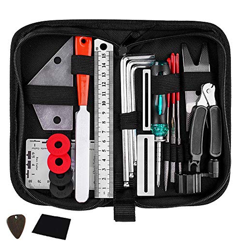 Pili-Paradise Guitar Maintenance Kit Luthier Tools Include String Organizer String Action Ruler Gauge Measuring Tool Hex Wrench Files Fingerboard Guard Radius Gauges Guitar Fret Rocker Leveling Set