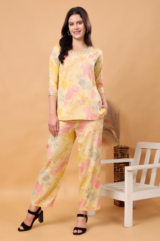Image of London Hills Women Printed Kurta with Pant Salwar Suit Set || Plazo Kurti Cotton Set