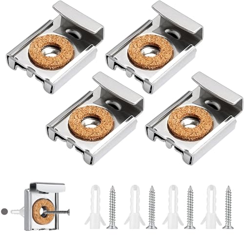 SHSHbuy Supporto per Specchio,4 Pezzi Fissaggio per Specchio,Supporti per Specchio da Parete con Tasselli e Viti,Clip Specchio a Molla per Vetro,Specchi Pesanti