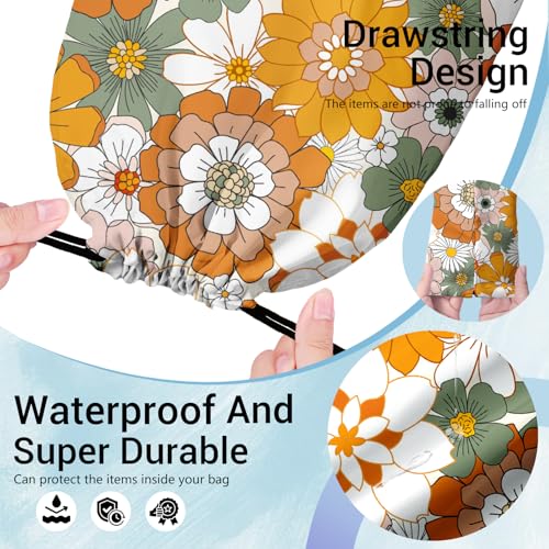 Image of Abstract Flowers Drawstring Gym Bag Orange Adjustable Gymnast Gymnastics Grip Bags for Women