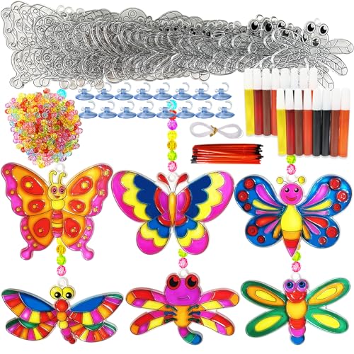 Ayhuhra 30 Sets Butterfly Suncatchers Crafts Kit Dragonfly Suncatcher DIY