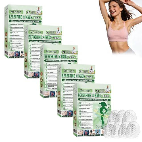 5 Boîtes Moringa x Berberine Patch 10 en 1, Patch Nano Microneedle Minceur, Ingrédients Naturels, Facile à Appliquer, Invisible Sous les Vêtements, Idéal...