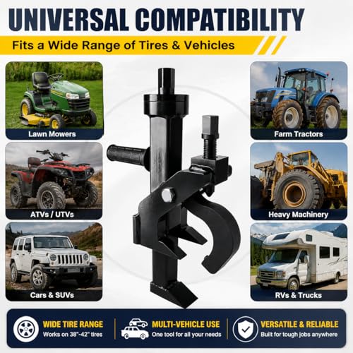 Image of Heavy Duty Pneumatic Tire Bead Breaker for Farm & Tractor Tires - Secure Grip Design with Dual Set Screws - Ideal for On-Wheel Tire Removal on Cars, ATVs, Mowers & RVs