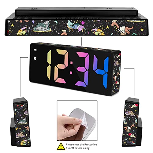 Bornore Dinosaur Digital Alarm Clock Bedside Kids Alarm Clock With Mirror Surface Weekday/Weekend Mode Small Clock Temperature Display Adjustable Brightness Voice Control Table Clock(Dinosaur) #TOP2