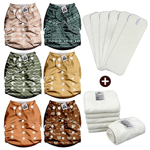 Mama Koala 2.0 Baby Cloth Diapers With 6 Inserts Bundle(Earth Tones), With 5-Layer Bamboo(No Microfiber) Inserts, 6Pcs #TOP6