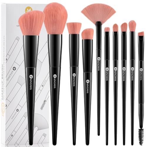 KINGMAS 10 Pieces Makeup Brushes, Premium Face and Eye Makeup Brush Set - Vegan & Cruelty-Free Brushes – Ultra-Soft