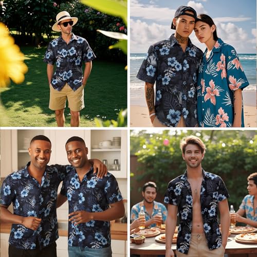 Image of Men's Hawaiian Shirts Short Sleeve Aloha Shirt for Men Casual Button Down Tropical Hawaii Floral Shirt Summer BeachParty