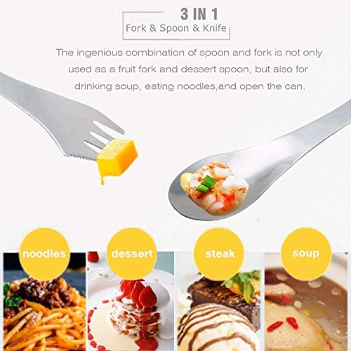 Vdealen Stainless Steel Sporks Fork & Knife Combo Utensil- Extremely Strong Stainless Steel Spork Set- Ergonomic Fork Curve With Serrated Edge On Fork- Great For Indoor&Outdoor Activities