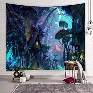 Zodight Wanddoek, bos, trippy, voor aan de muur, abstract, surrealistisch, magic mushroom, kamerplanten, voor slaapkamer…