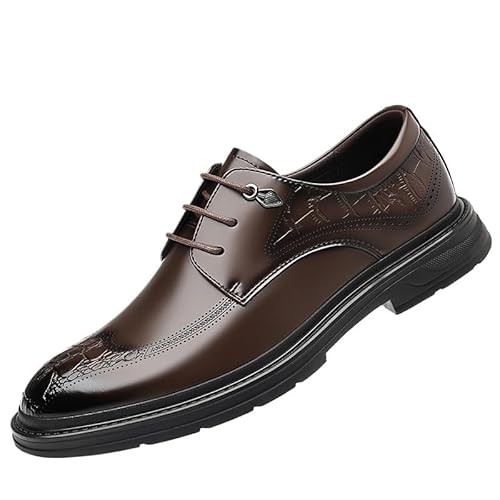 Mens Blind Brogue Oxford Dress Shoes Leather Working Fashion Lace Up Plain Toe Prom Slip Resistant Shoe(6.5) Brown