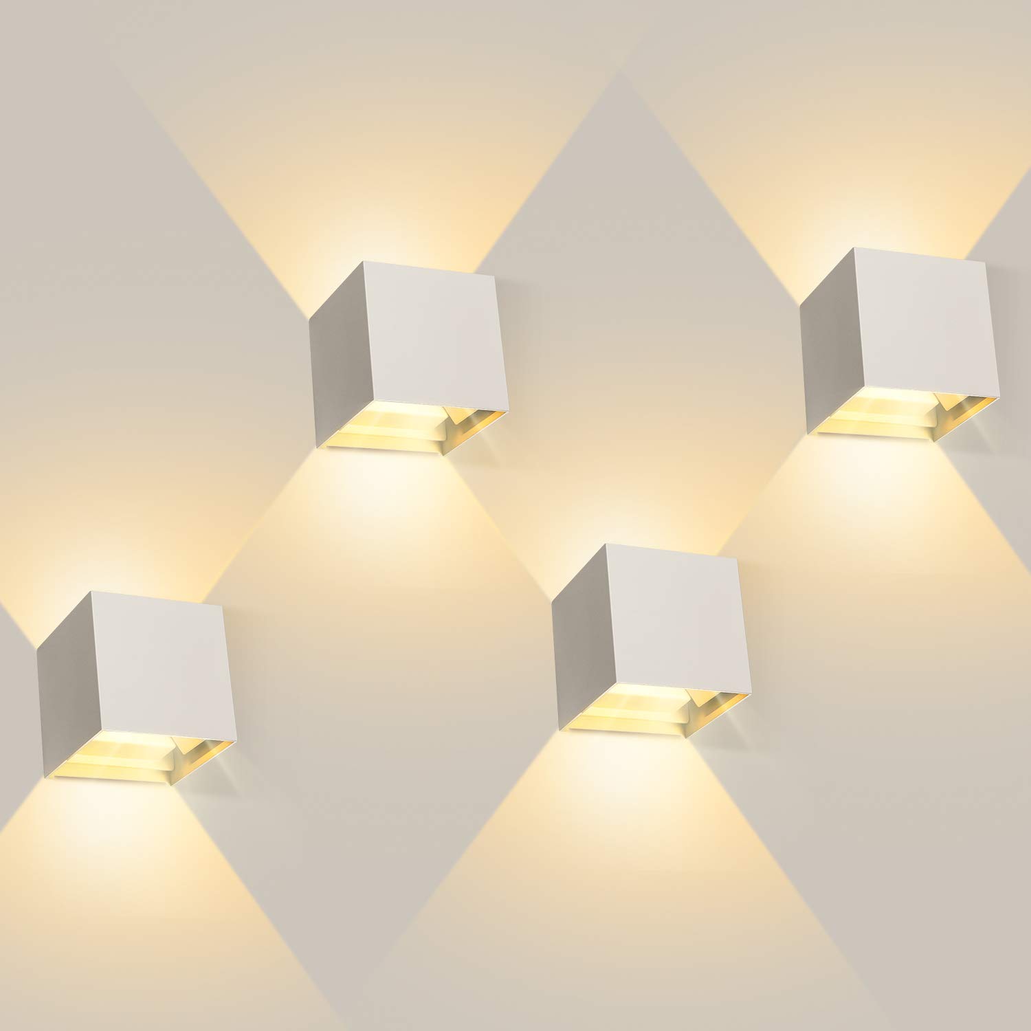LEDMO 4 Pack Applique Murale Interieur/Exterieur 12W Appliques Murales 3000K Blanc Chaud Lampe Aplique Mural Moderne Design Etanche IP65