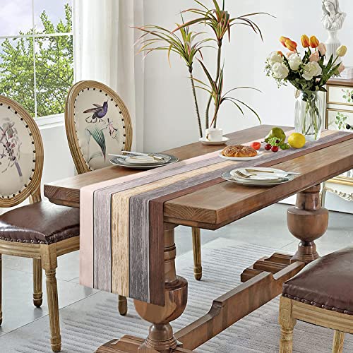 Miniatura 6 de Camino De Mesa Retro Rústico De Madera Vieja Marrón De 33 X 183 Cm Estilo Casa De Granja A Rayas Suministros Para Fiesta De Cumpleaños, Boda, Fiesta De Bebé, Navidad Color De Madera Degradado