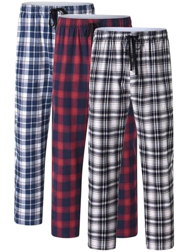 yuyangdpb Men's 3-Pack Pajama Pants Cotton Plaid Pjs Bottoms Sleep Lounge Pant Button Open Fly with Pockets