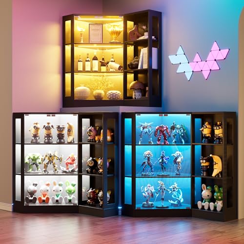 Elancee Vitrine en Verre avec LED, Vitrine pour Collection, 6 Couches Multifonction en Verre Debout,Armoir de Vitrine Moderne,Armoire de Salon, Bureau,Chambre,Noir,100x116.5x60 cm – vue 3