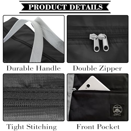 Travel Bag 12 PCS Carry on Luggage Foldable Duffel Bag Sports Gym Bag Weekender Overnight Bag Water Resistant Nylon Travel Duffel for Men Women (Black 12 PCS)2
