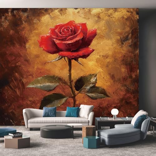 Papier peint marron et rouge floral intissé pour salon