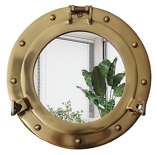 The Metal Magician 12inch Nautical Decor Porthole Wall Mirror Polished Brass Mirror for Home Pirate Decor Shipwrecked Victorian