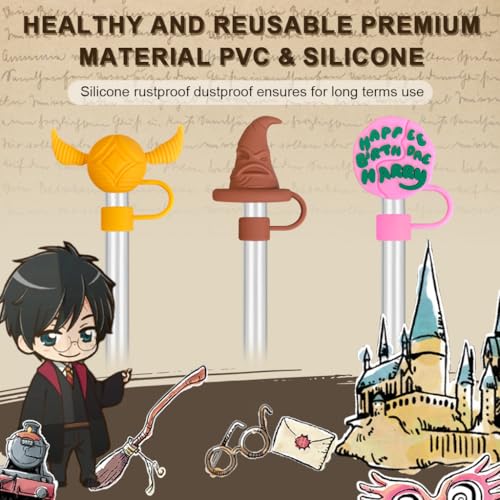 Image of HASTHIP 3Pcs Silicone Straw Caps, Fun Magic Themed Drink Toppers, Dustproof Caps Cover with Anti-Lost Loop, Reusable Straws Lids, Straw Caps for 10mm Dia Straws