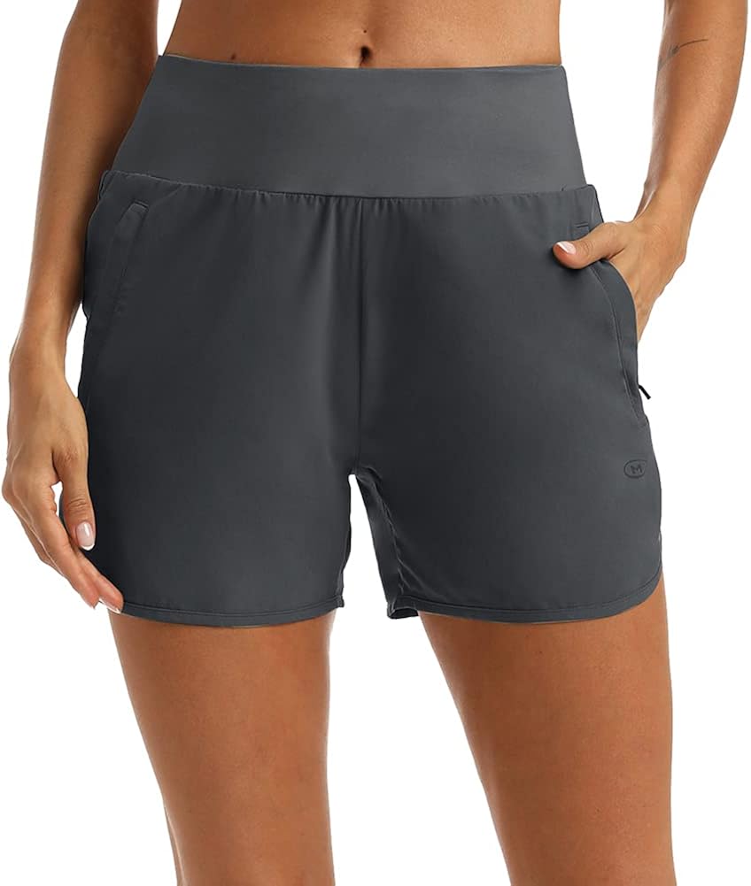 M MAROAUT Womens 4 Inches Running Shorts with Zipper Pockets Liner Black Athletic Shorts Quick Dry Workout Gym Walking : Clothing, Shoes & Jewelry