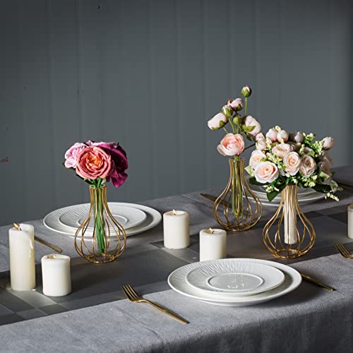 Grensuk 2 Pcs Gold Decor Vase,Flower Vase Glass Test Tube,Set Of 2 Gold Metal Flower Vases For Home Decor And Centerpieces-Small Desk Decor Vases-Elegant Gold Decor For Flowers,Small Vases #TOP4