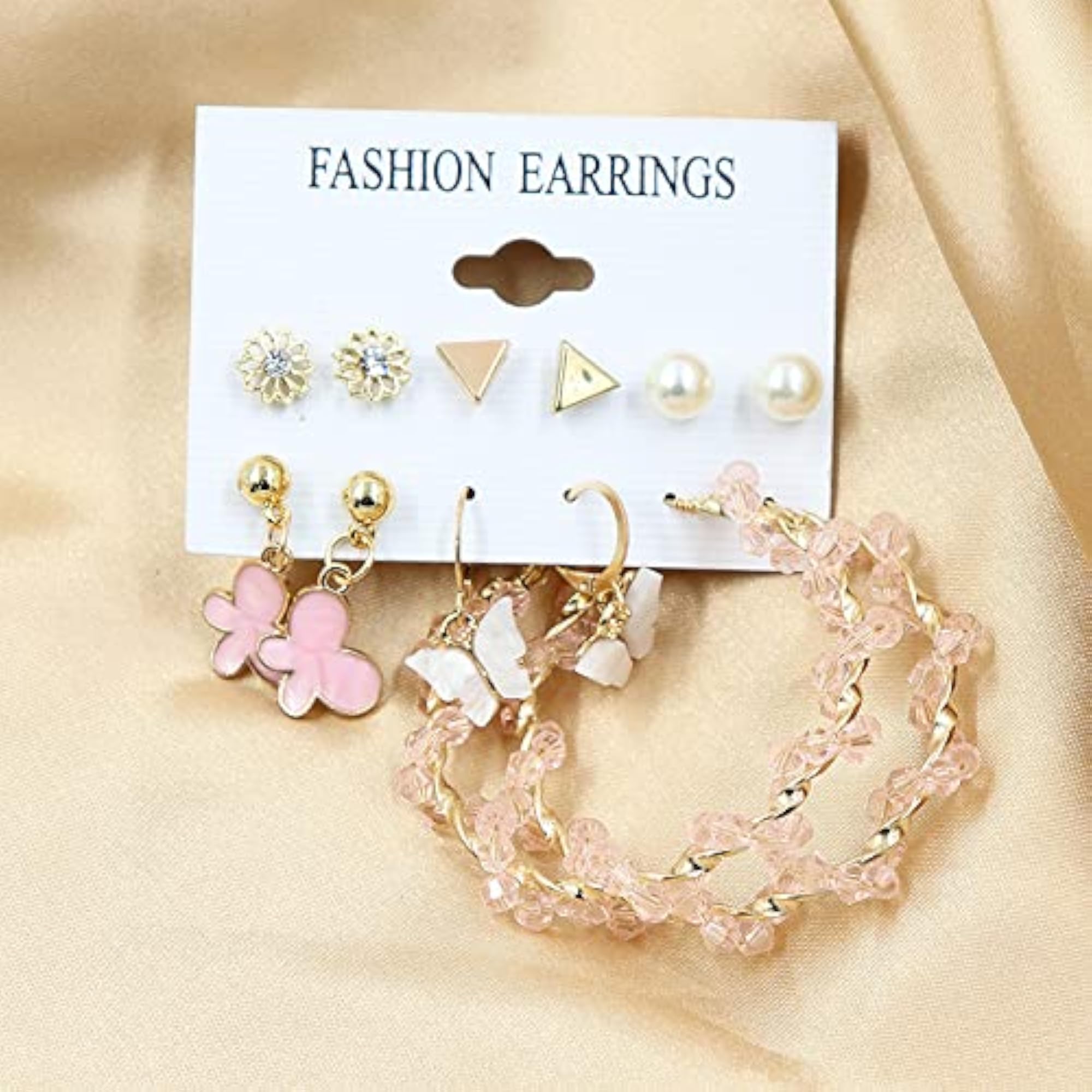 11 Pair Pearl Flower Studs & Hoop Earrings Combo for Women & Girls
