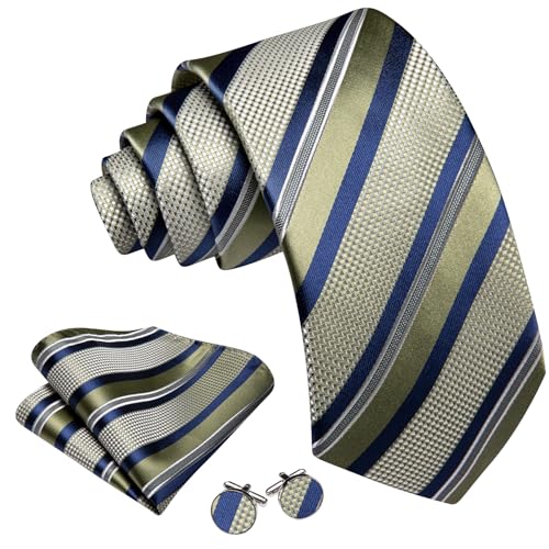 Image of Barry.Wang Mens Tie Set Plaid Check Neckties Formal Business Wedding Luxury Pocket Square Cufflinks