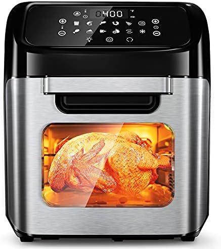 Air Fryer, 12 L (12.7 qt) Air fryer Oven with Rotisserie Function, 10 in 1 Electric Hot Oven with 8 Cooking Accessories and Recipe, 1700W Air Fryer Toaster Oven with 9 Presets, Preheat & Defrost Function