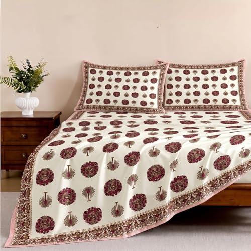 Image of Ishro Home Premium Bedsheet for Double Bed with 2 Pillow Covers - Cloud Cotton Bedsheet, Soft, Silky Smooth & Wrinkle Resistant, Luxury Printed Design (Flat Double Bed Size, Jodhpur Regal)