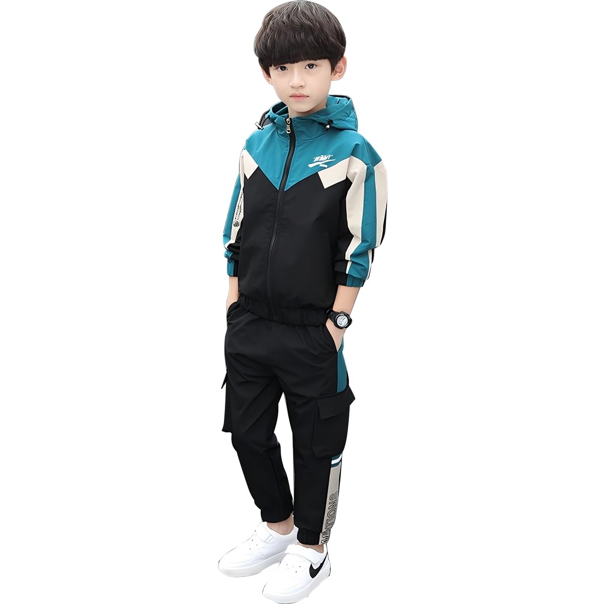 Linboo Kinder Trainingsanzug Jungen Sport Set 2tlg Jogging Bekleidungsset Langen ärmeln Sweat-Jacke mit Kapuze + Sporthose