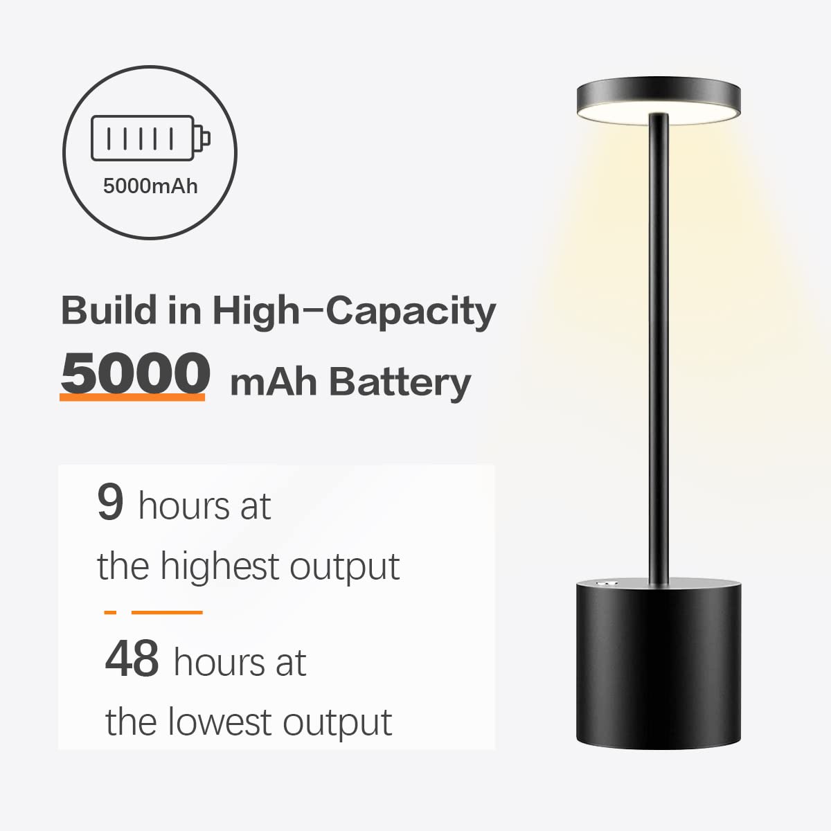 Hapfish Lampara Escritorio LED Recargable, 5000mAh Lamparas de Mesa Sin Cable con Bateria, Lámpara Inalambrica Portatil Recargables, Para Exterior, Mesita Noche, Jardin, Salon, Sobremesa, Restaurante